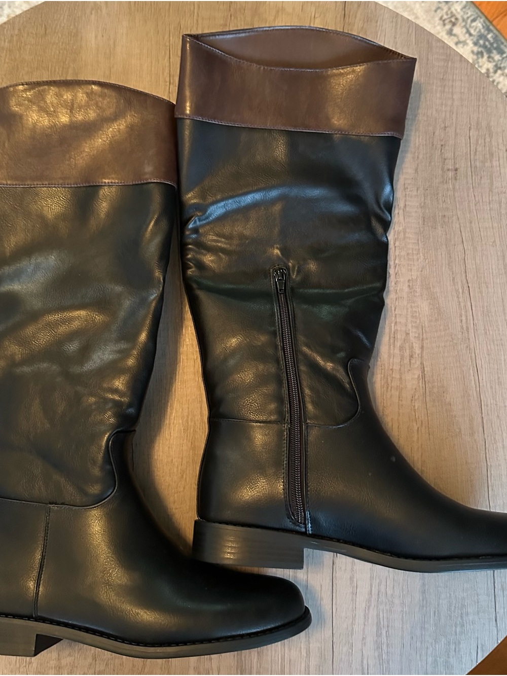Shoe Dazzle Black Over-the-Knee Boots with Brown Cuff